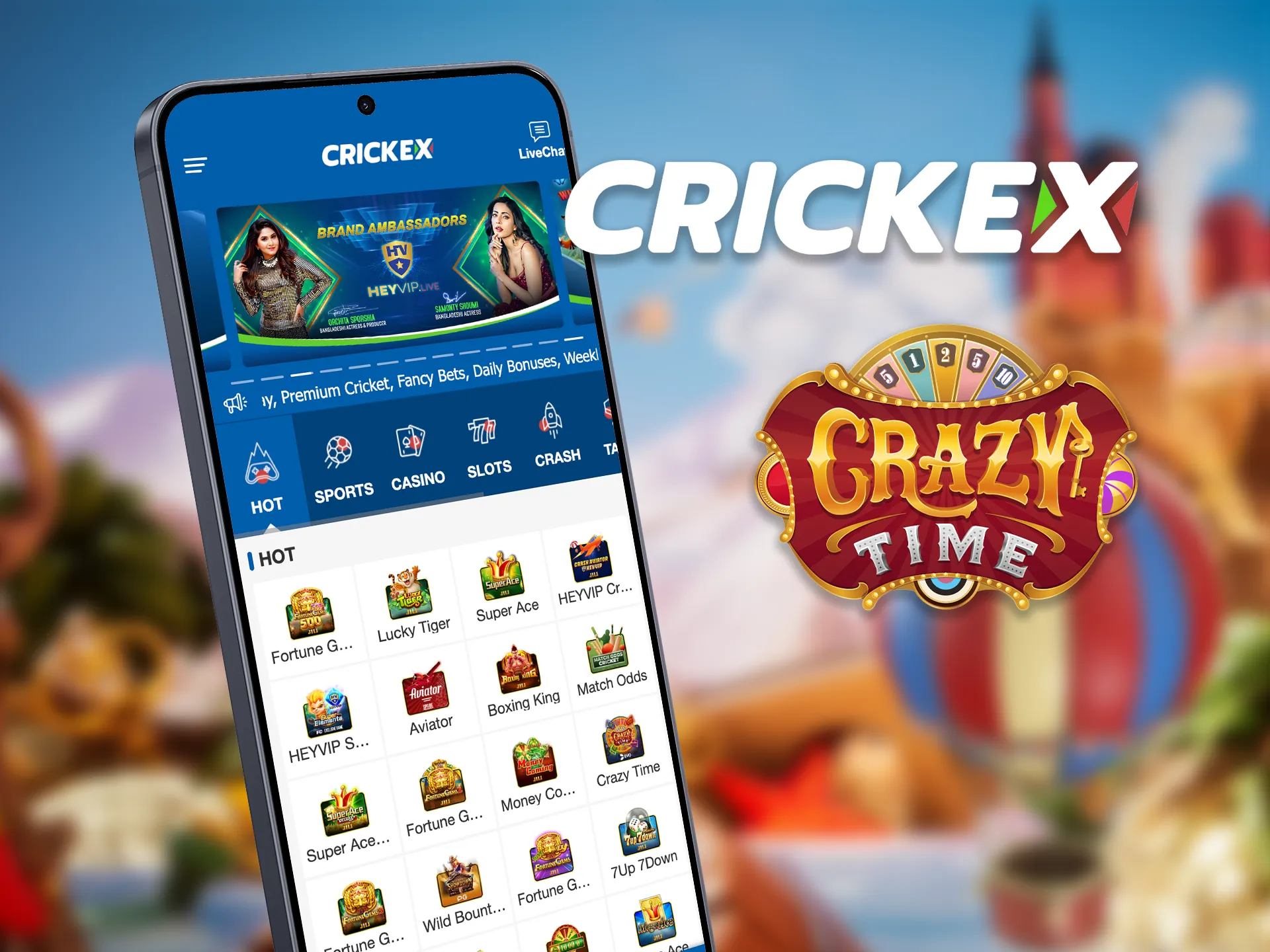 Play Crazy Time on the Crickex mobile app and win right from your phone.