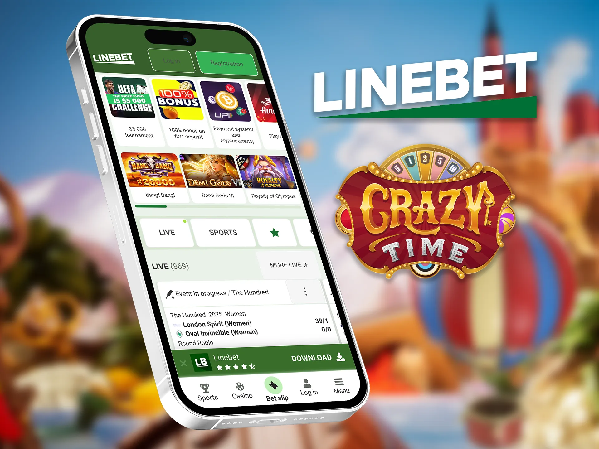 Download Linebet, open the app, and start playing Crazy Time right from your phone.