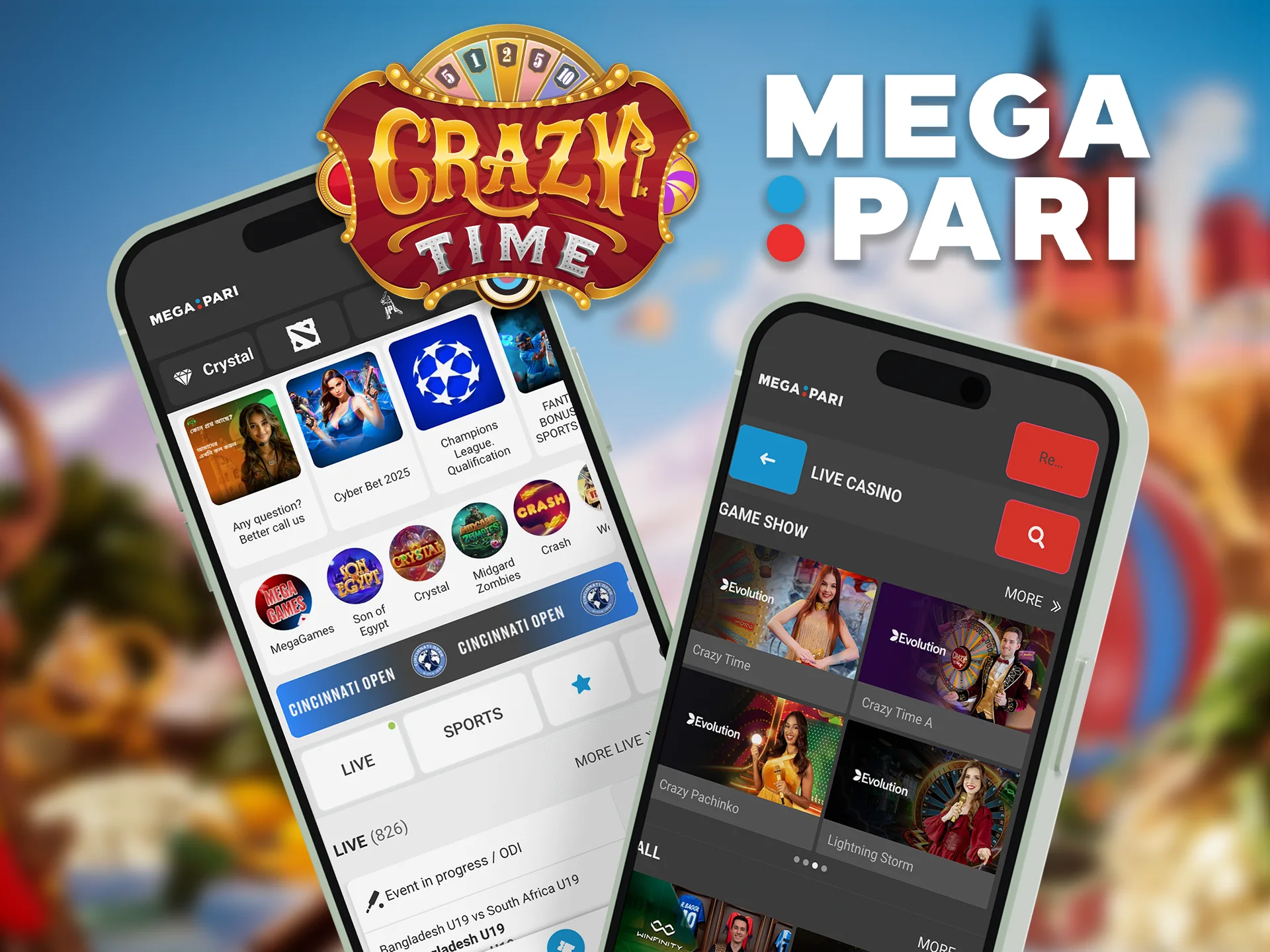 Download Megapari and win at Crazy Time on your mobile.