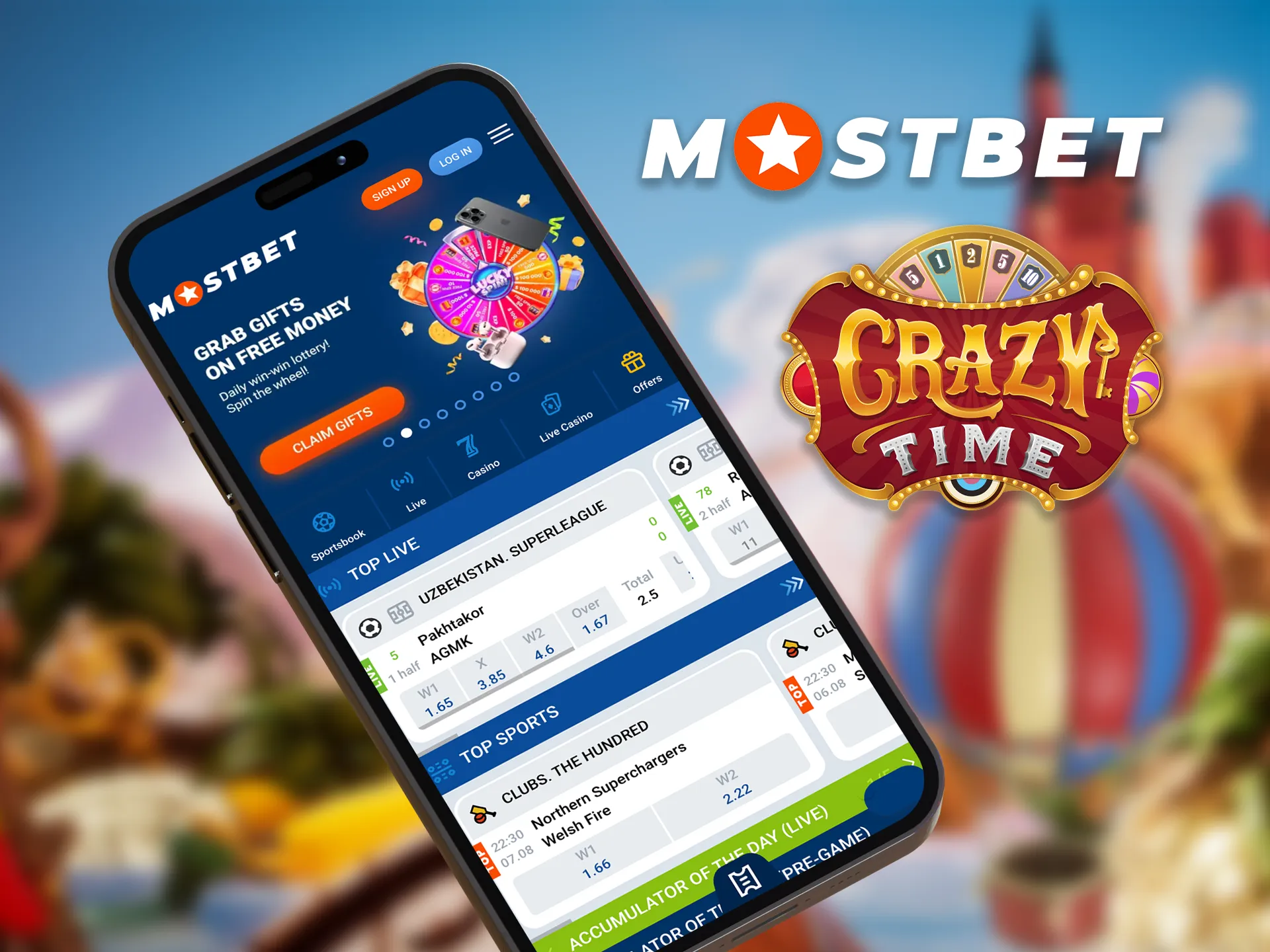 Download Mostbet and immerse yourself in the Crazy Time game right on your mobile device.