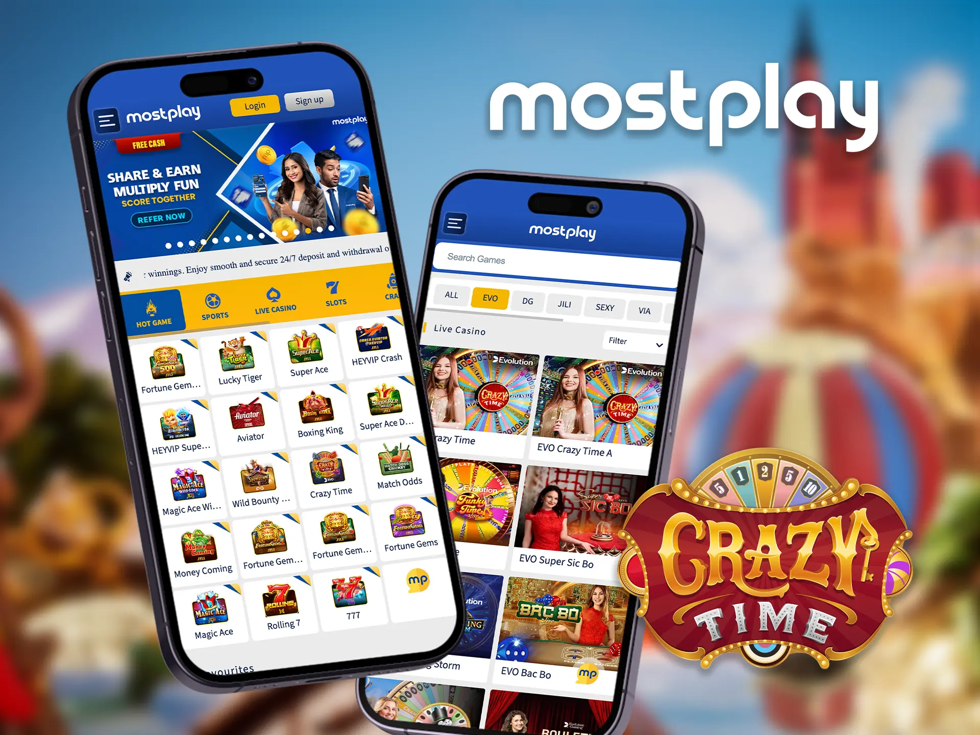 Try your luck with Crazy Time on your mobile device via the Mostplay app.