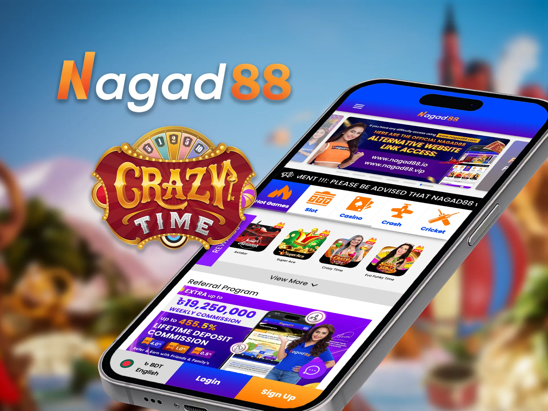 Register on Nagad88 and enjoy playing Crazy Time right on your smartphone.