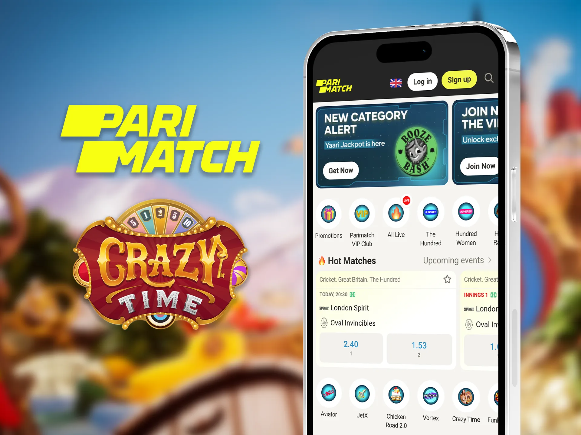 Download the Parimatch app and play Crazy Time on your mobile right now.
