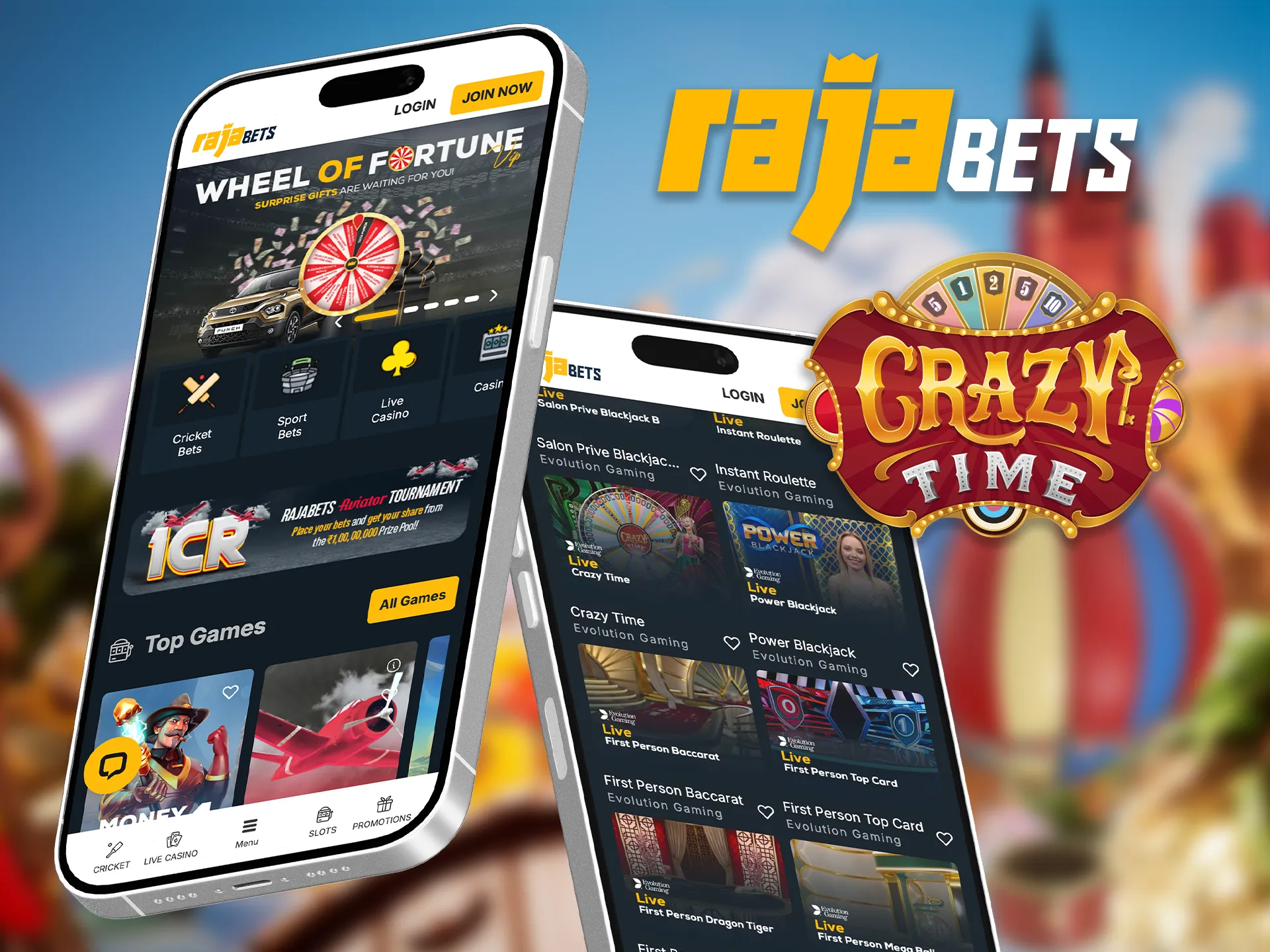 Download the Rajabets app and start playing Crazy Time right from your phone.