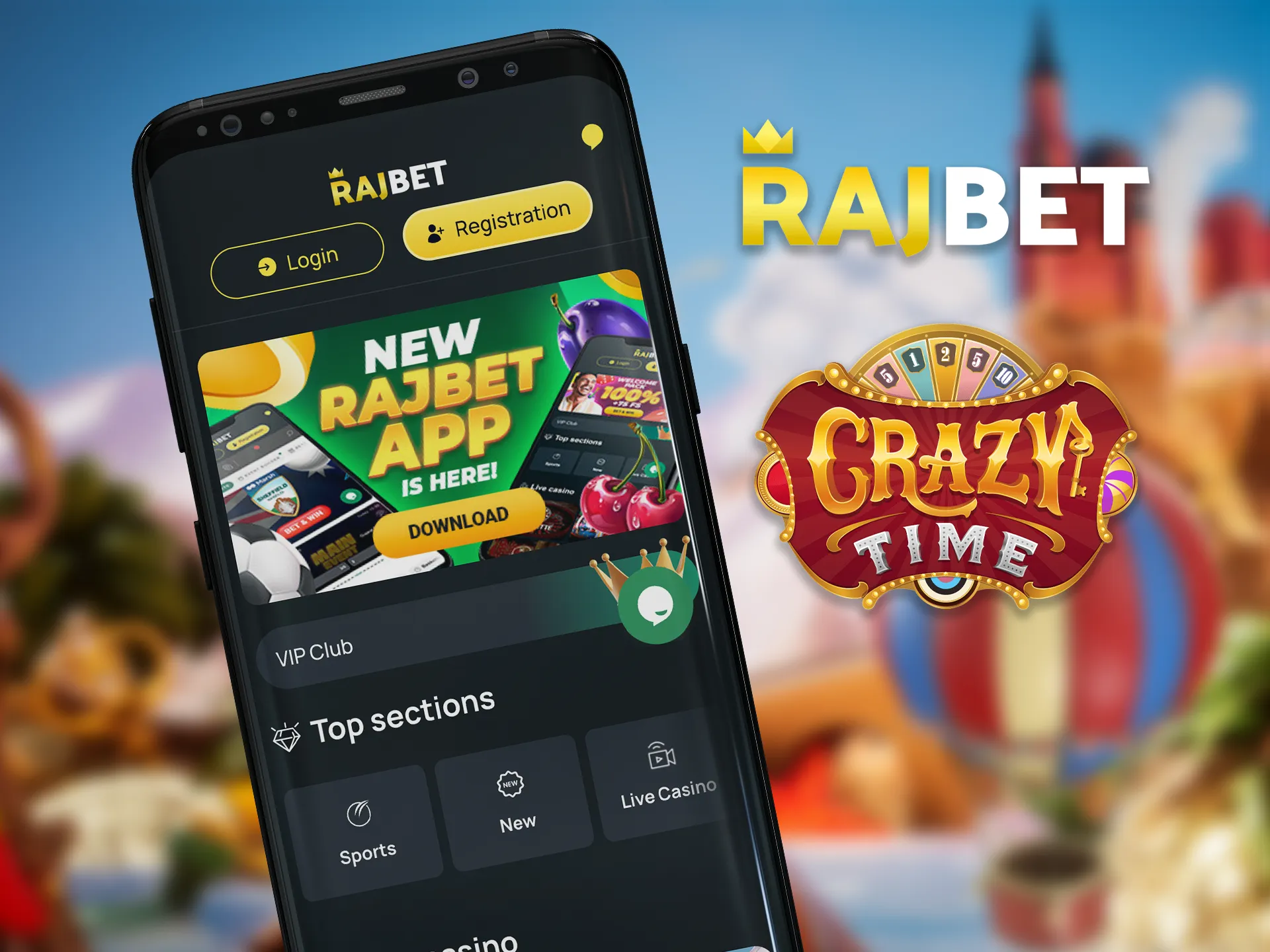 Download the Rajbet app and play Crazy Time anytime on your phone.